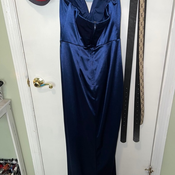 Blue Satin Prom Dress - Picture 2 of 4